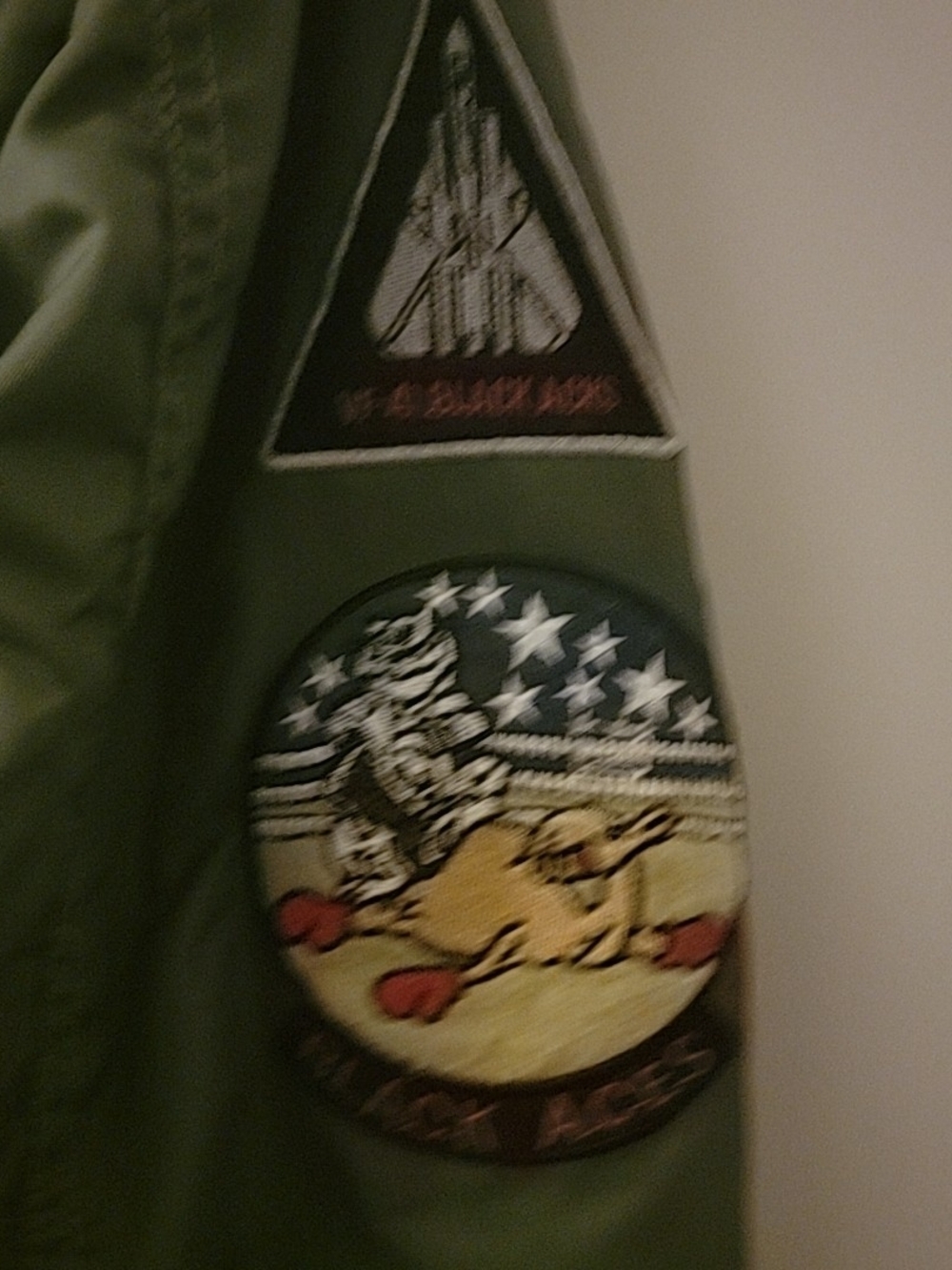 Black 41 Aces Olive Green Bomber Jacket with Patches - Picture 5 of 6